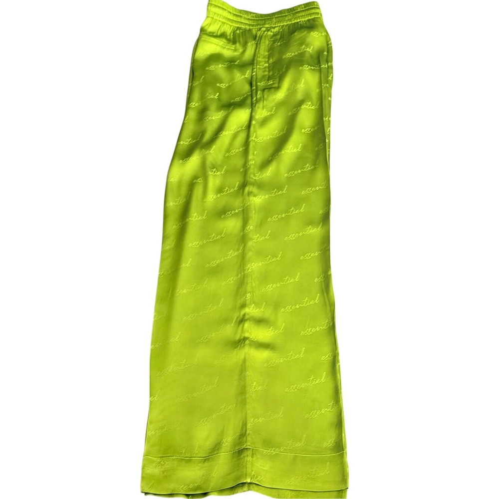 Essentiel Antwerp Ankara Satin Trousers Chartreuse Yellow Green Size 40 US 8